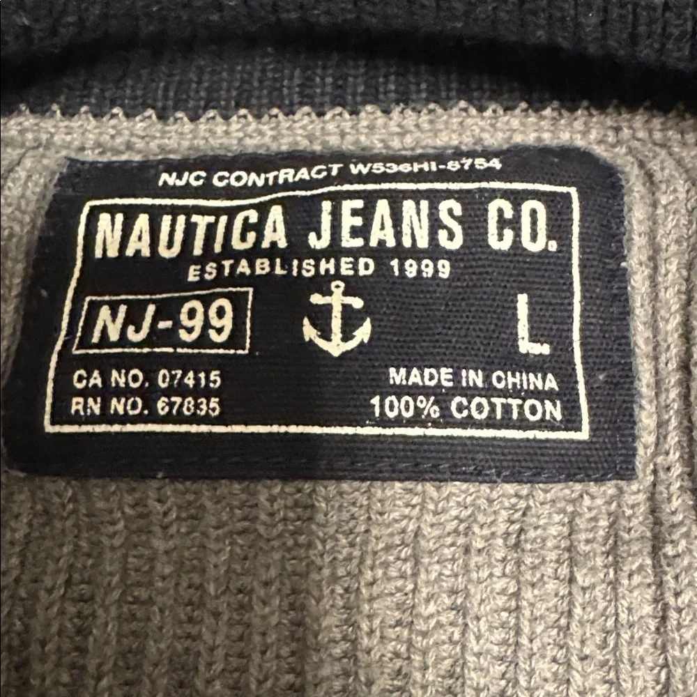 Y2K Nautica Jeans Mens Preppy Sailing Mall Gray 1/4 Zip Pullover Sweater Sz. Lg